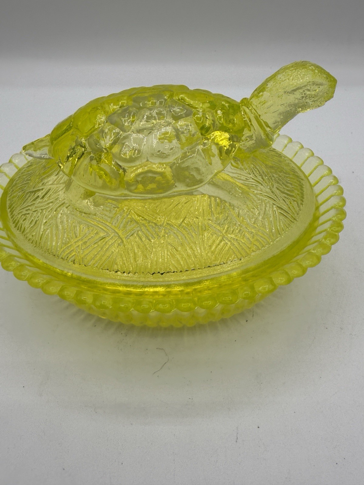 VNTG Boyd Vaseline Glass Turtle Covered Dish 5.5 in VERY RARE