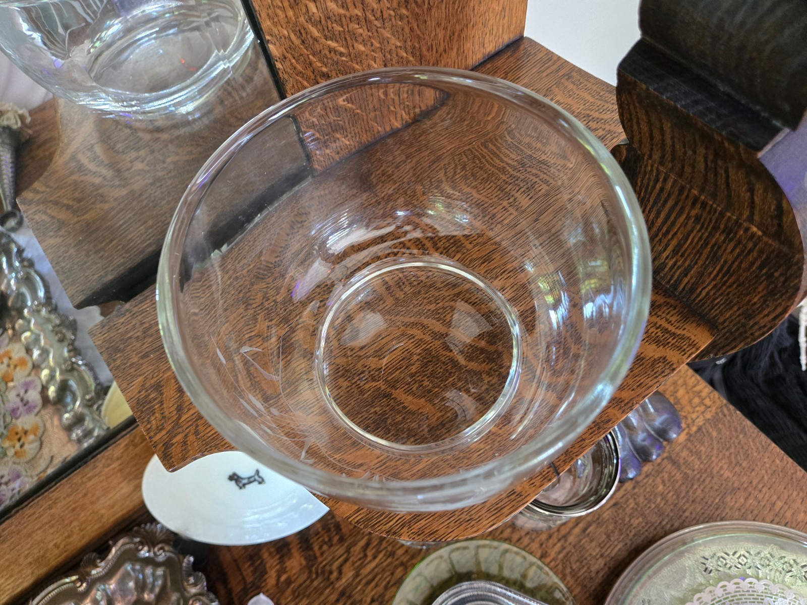 Vintage Mid Century Modern Glass/Crystal Bowl w/Etched Flying Geese & Cattails