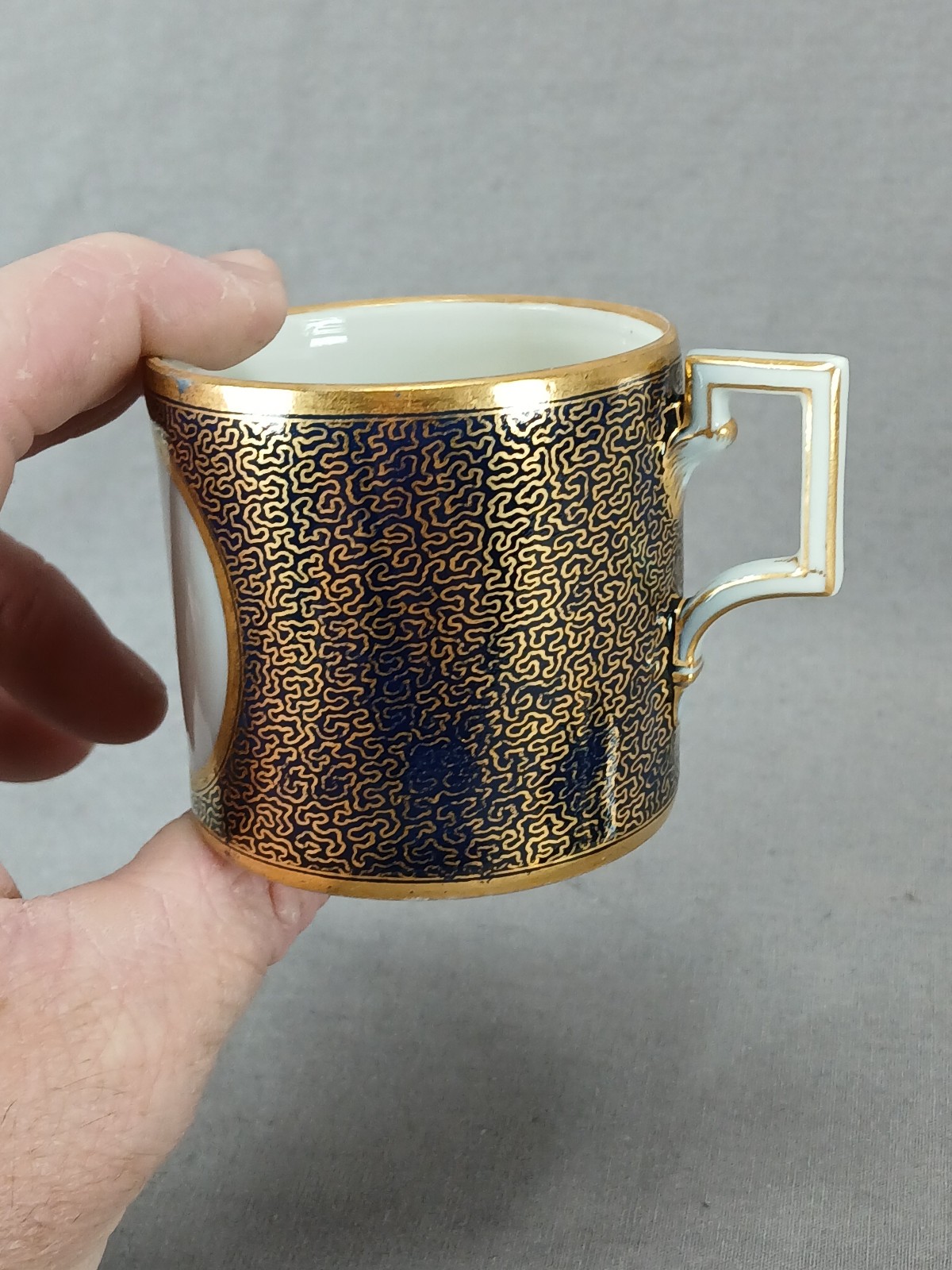 KPM Berlin Hand Painted Neoclassical Figures Cobalt & Gold Cup & Saucer C. 1790