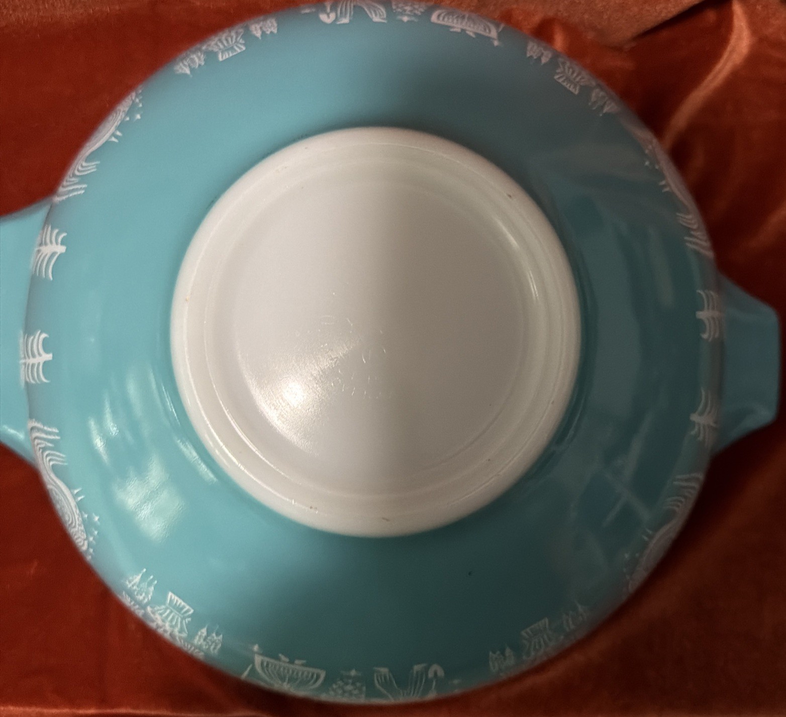VTG PYREX Bowl, Amish Butterprint #444, 4 Qt Cinderella, Turqu Blue, Mint Cond.