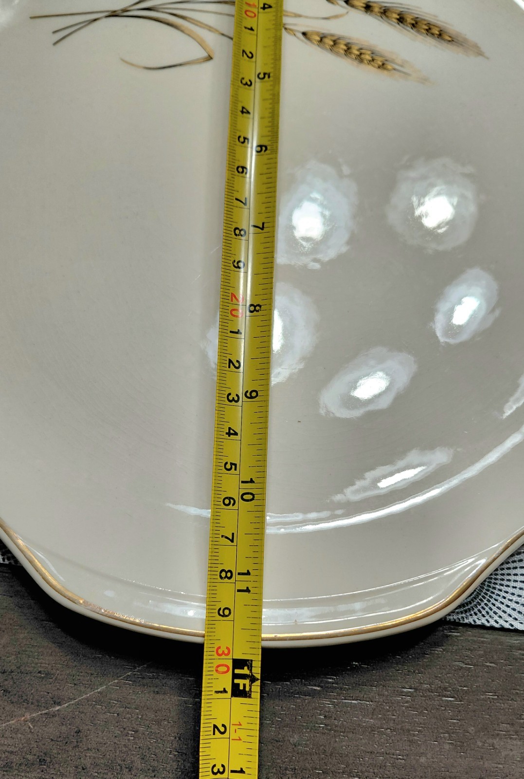 Vintage Royal Joci Wheat Serving Platter 23K Gold Trim Handles 11.75L X 11W