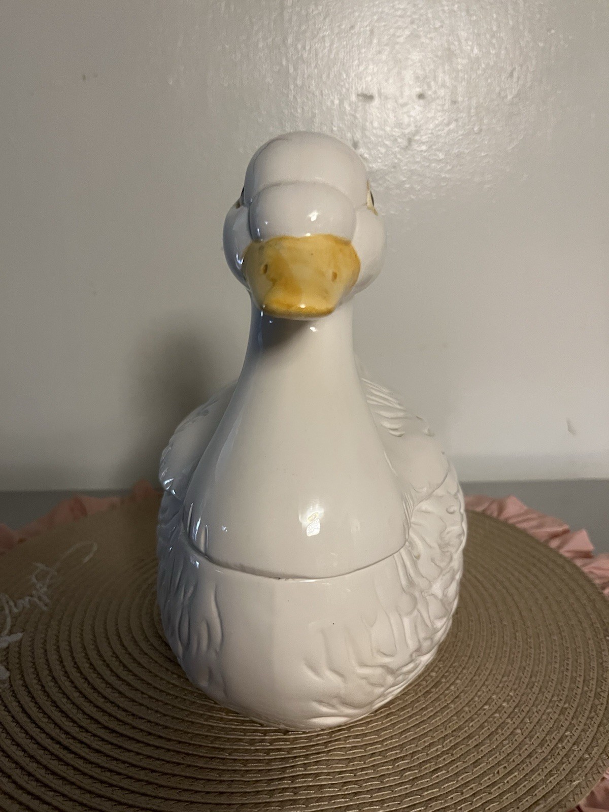 Vintage white ceramic duck soup tureen or duck on a nest! Very Pretty!!