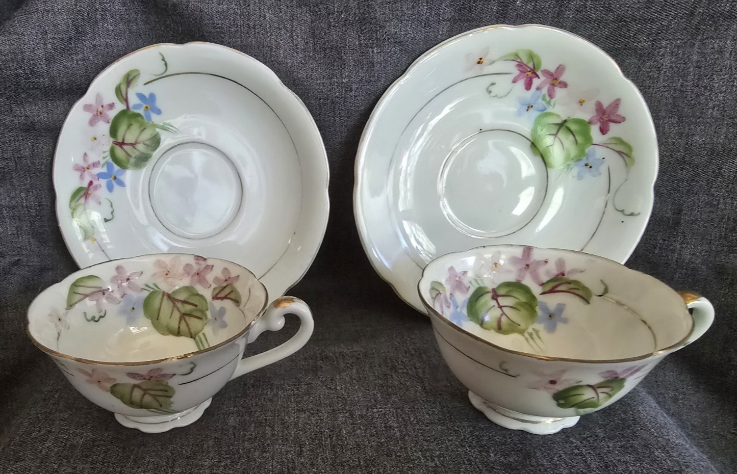 Vintage Floral Tea for Two ~ 4 pc Set Cups and Saucers Made in Occupied Japan