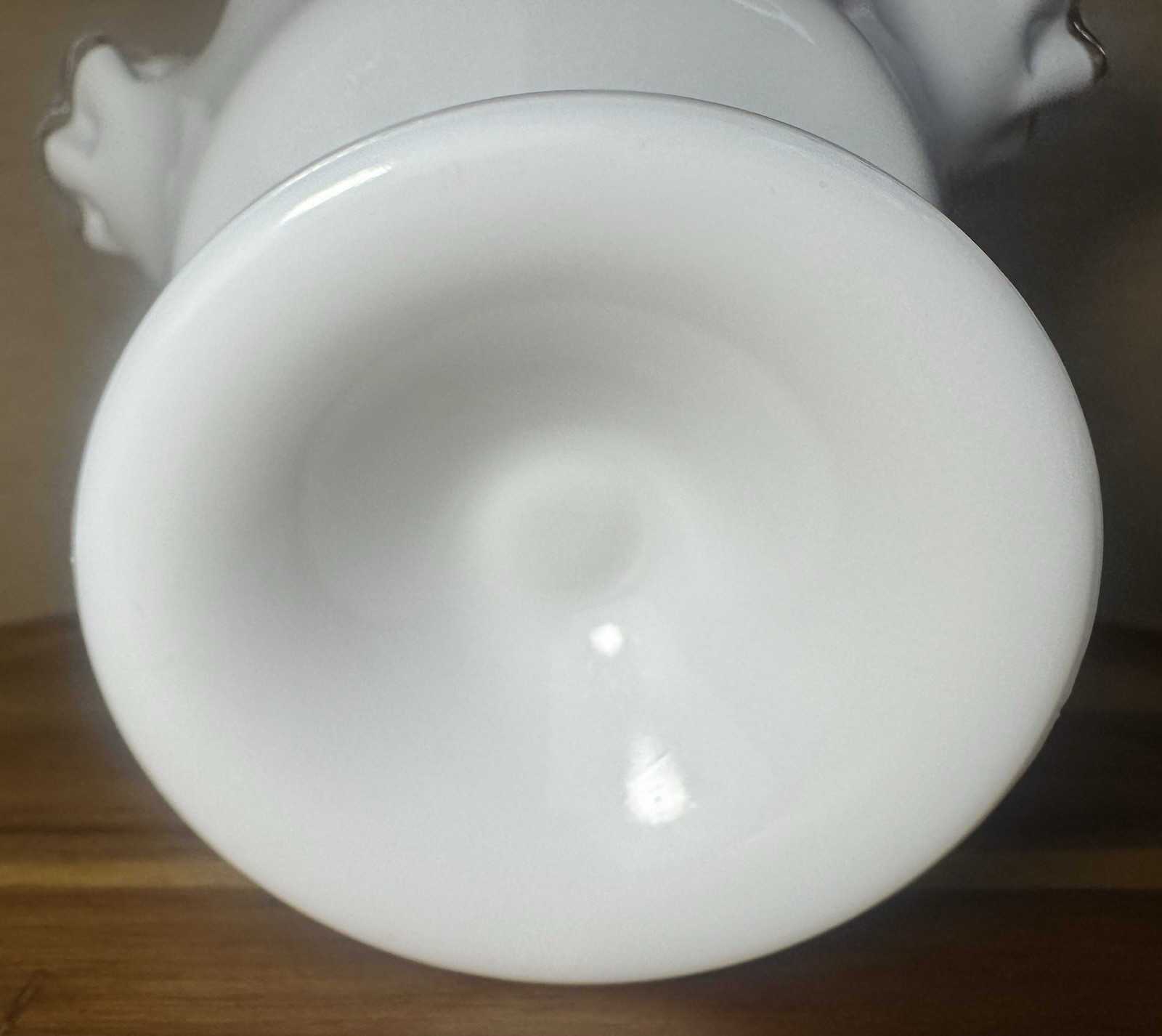 Fenton Violets Snow Milk Glass Ruffled Crest Pedestal Compote Candy Dish 8″ x 6″