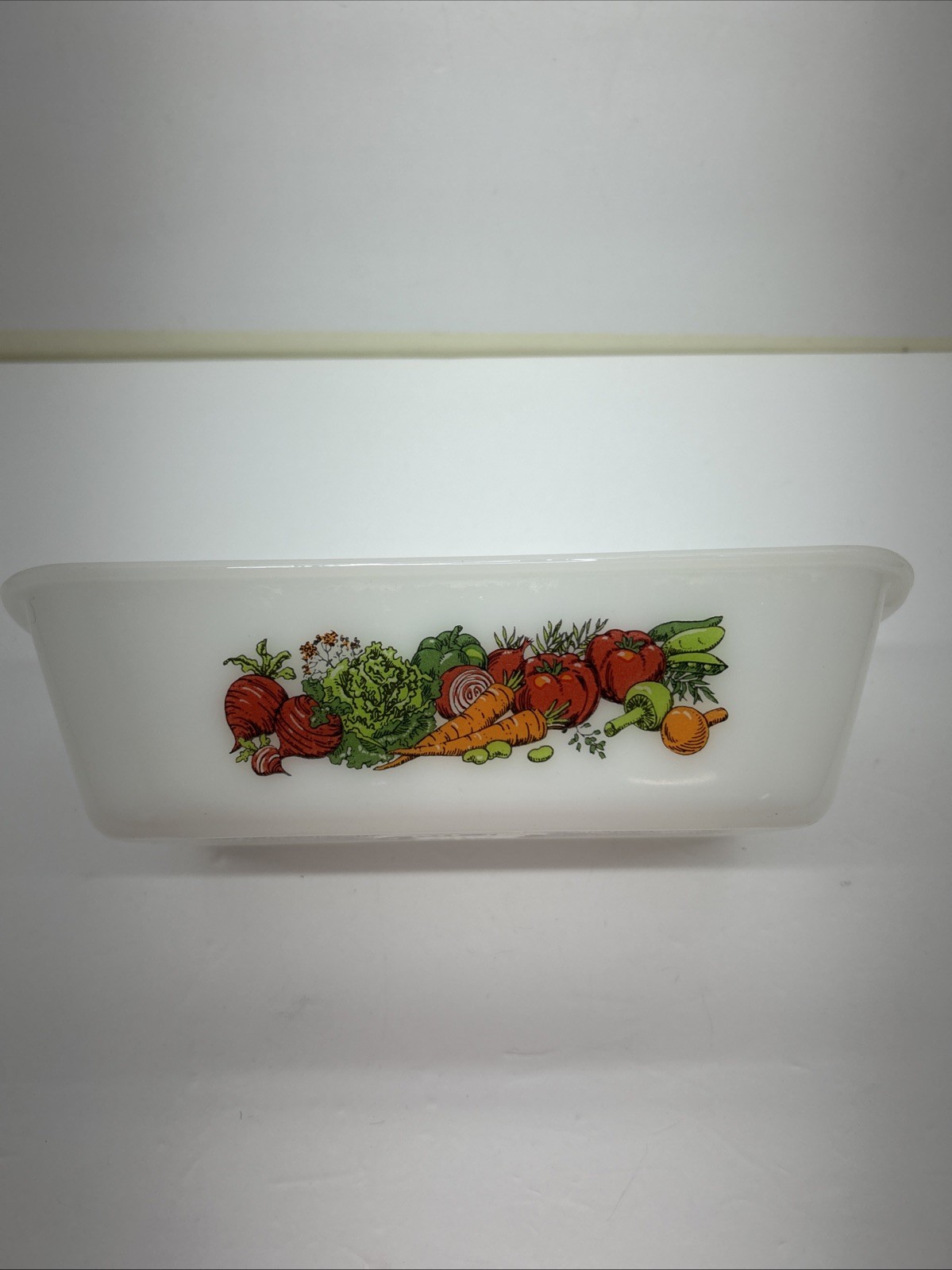 Vintage Glasbake Vegetable Design Milk Glass Bread Pan J522