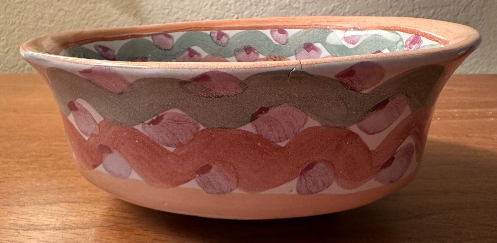 AS IS Vintage Mackenzie Childs Heather Ceramic Open Chowder Bowl 7×3″ Terracotta