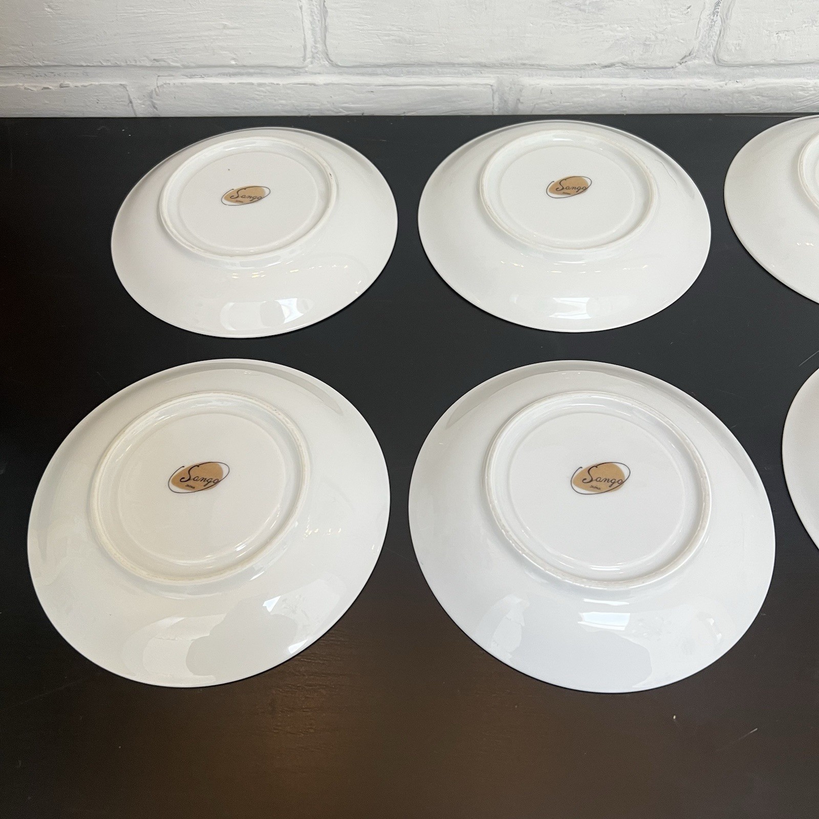 Vintage Sango Japan Sheffield Plates and Saucers Celadon Silver Rim- 22 Pc Lot