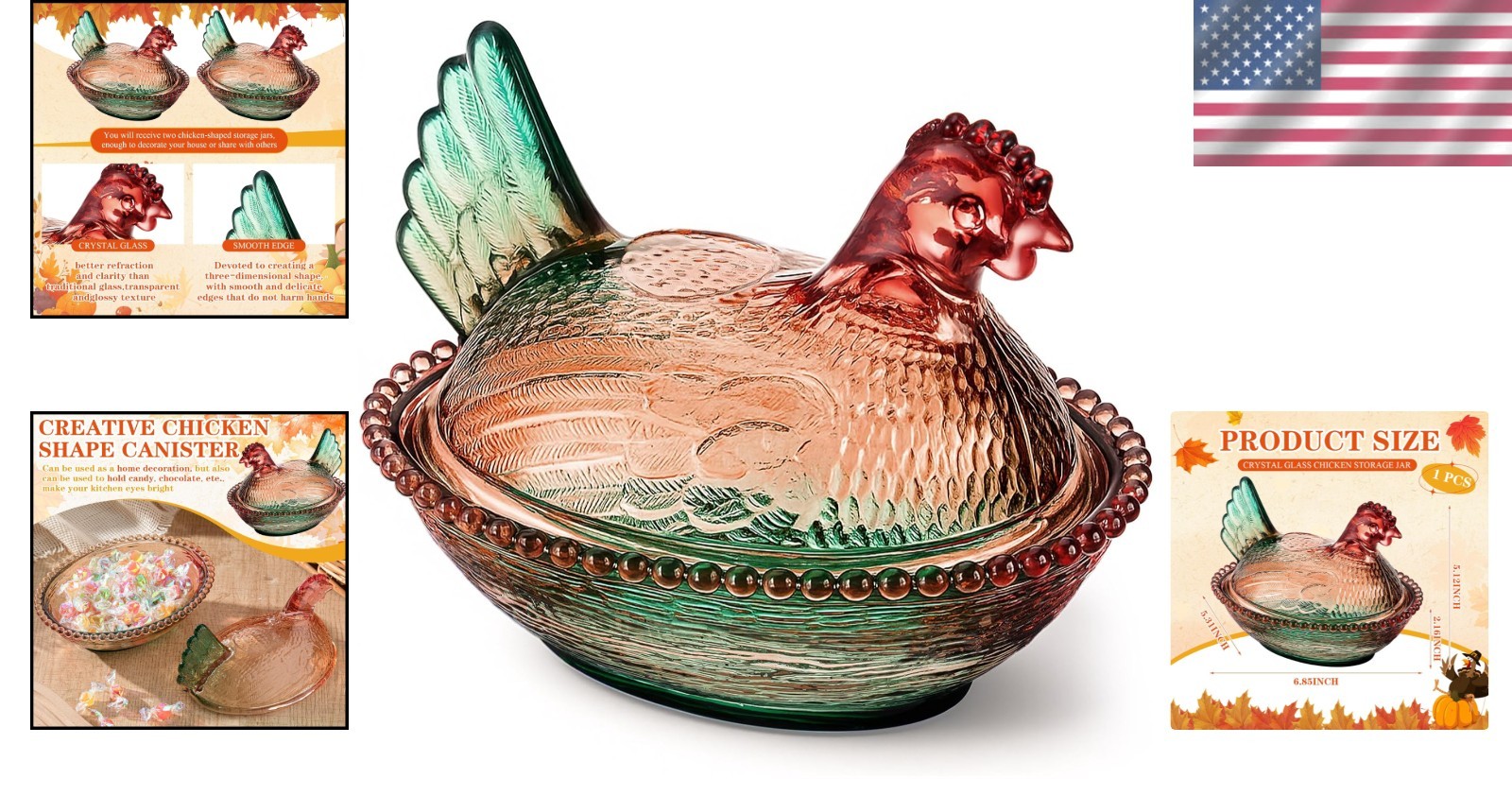 Vintage Style Glass Hen on Nest Candy Dish with Lid Crystal Pedestal Bowl Decor