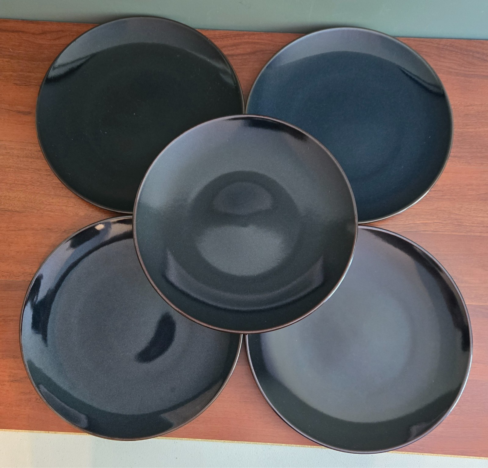 Set of 5 Mikasa SEDONA BLUE 11-3/4″ Heavy Dinner Plates Brown Trim MK135