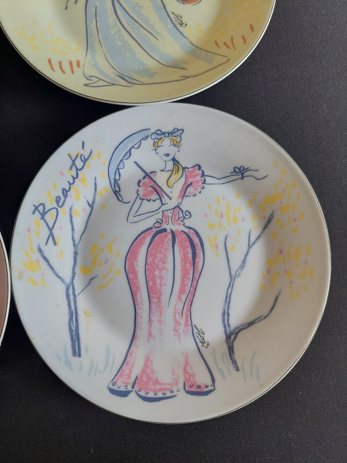 Godinger Victorian Ladies Dress Dessert Plates Pastel Spring Set 4 Woman In Box
