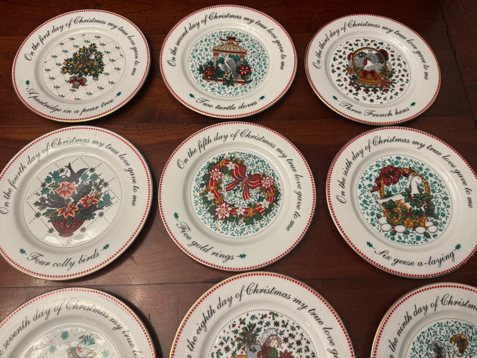 12 Days Of Christmas Complete Set Domestications Gold Rimmed Plates 8 1/8”
