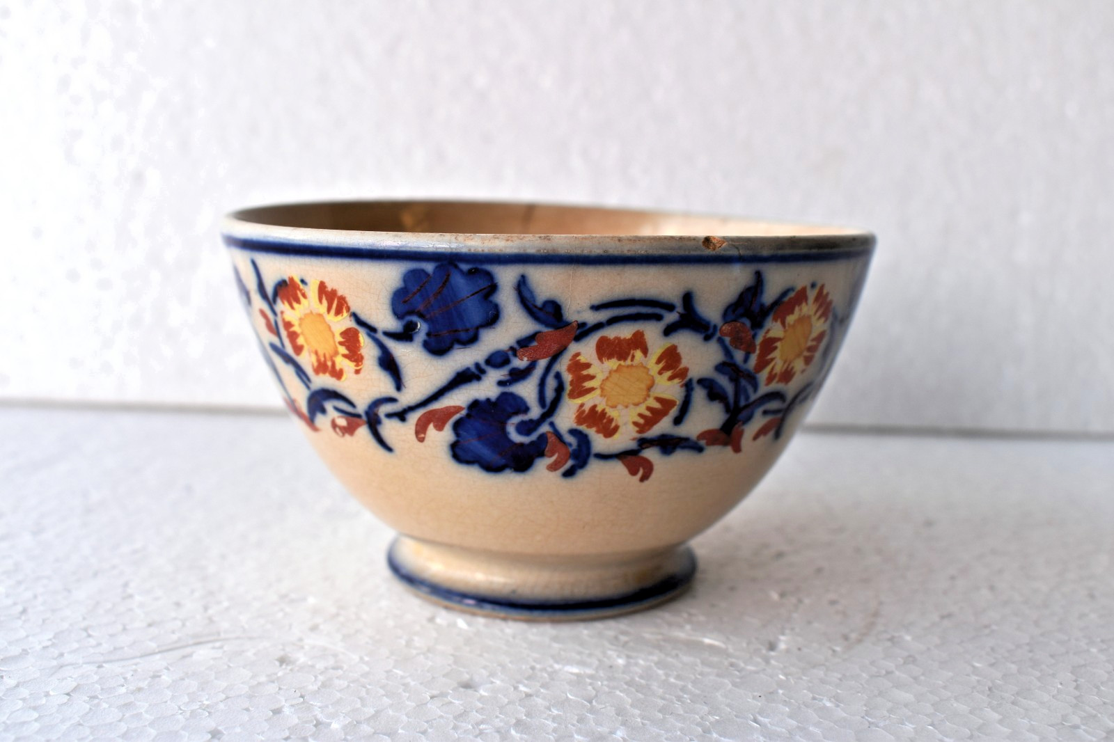 Vintage German Lusterware Porcelain Bowl Floral Blue Rust Gold Cottage Decor”R16