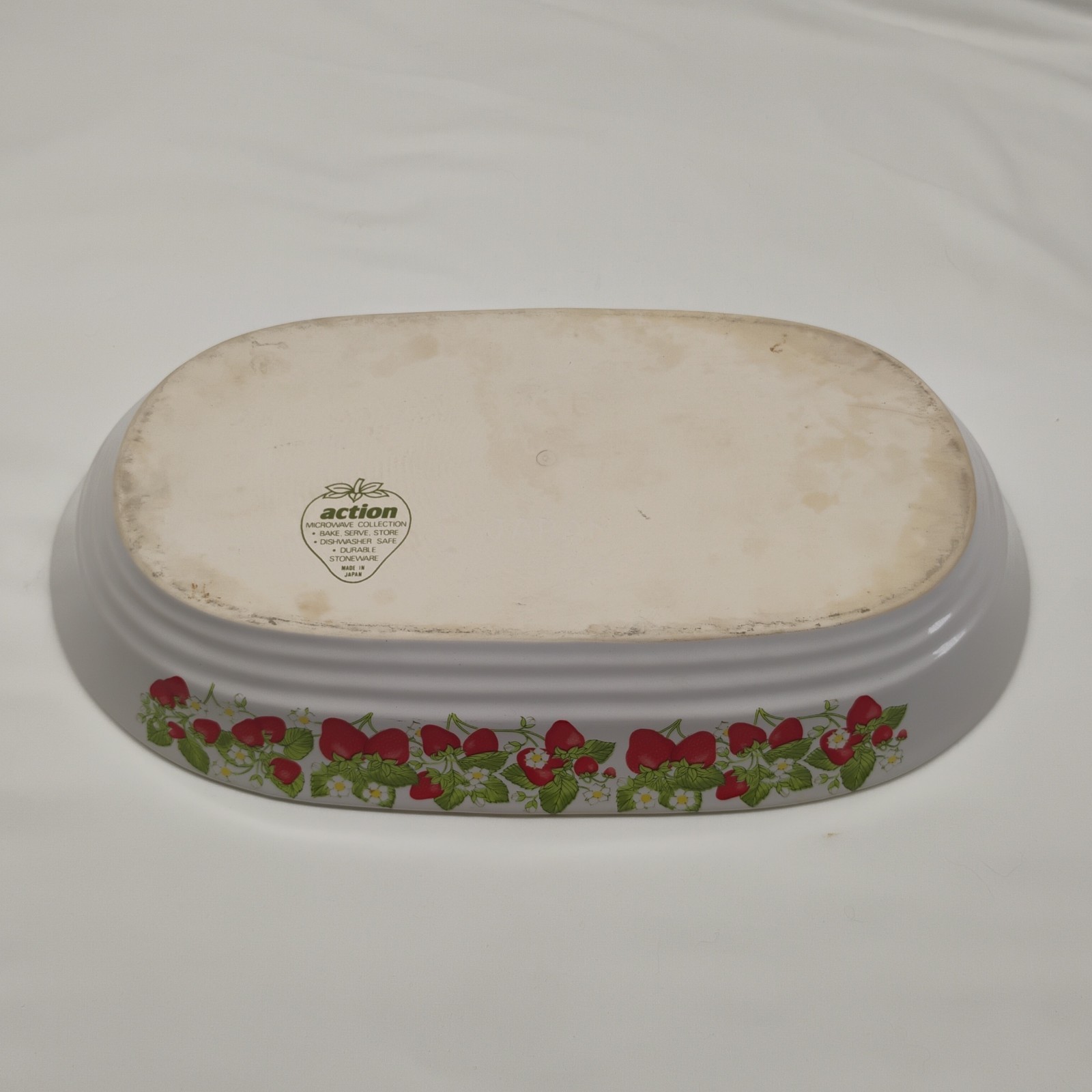 Action Vintage Strawberry Stoneware Divided Platter Ovenware CottageCore Japan