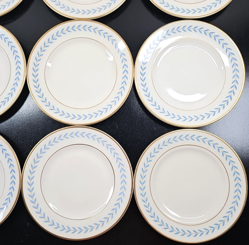 12 Syracuse China Sherwood Bread Plate Set Vintage Old Ivory Blue Laurel MCM Lot