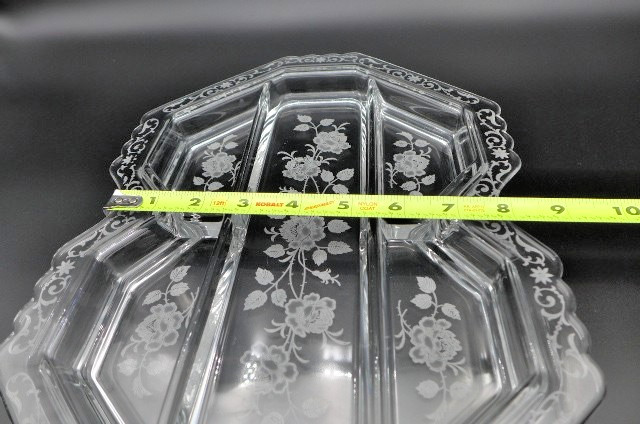 Vintage Fostoria MCM Etched Midnight Rose Glass Relish Tray 5 Compartments