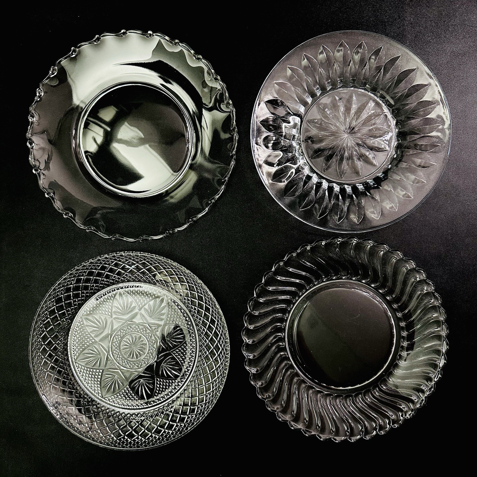 4 vtg Clear Glass Luncheon Plates Mismatched Mixed Salad Dessert Plate set 8″