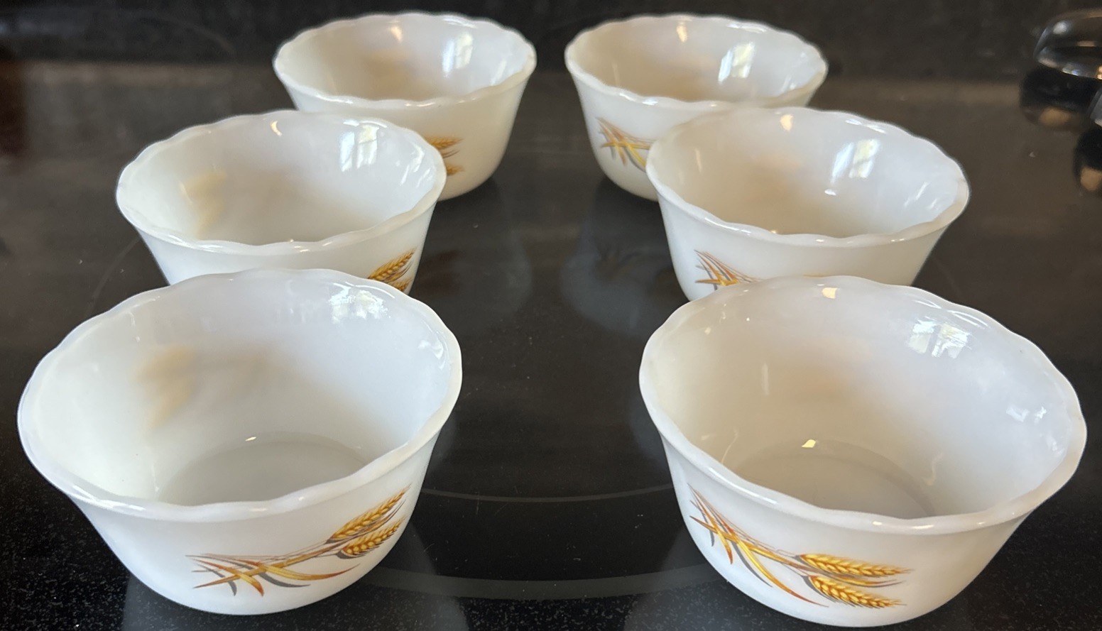 VTG Custard Cups Ramekins Anchor Hocking Fire King wheat Milk glass (6)