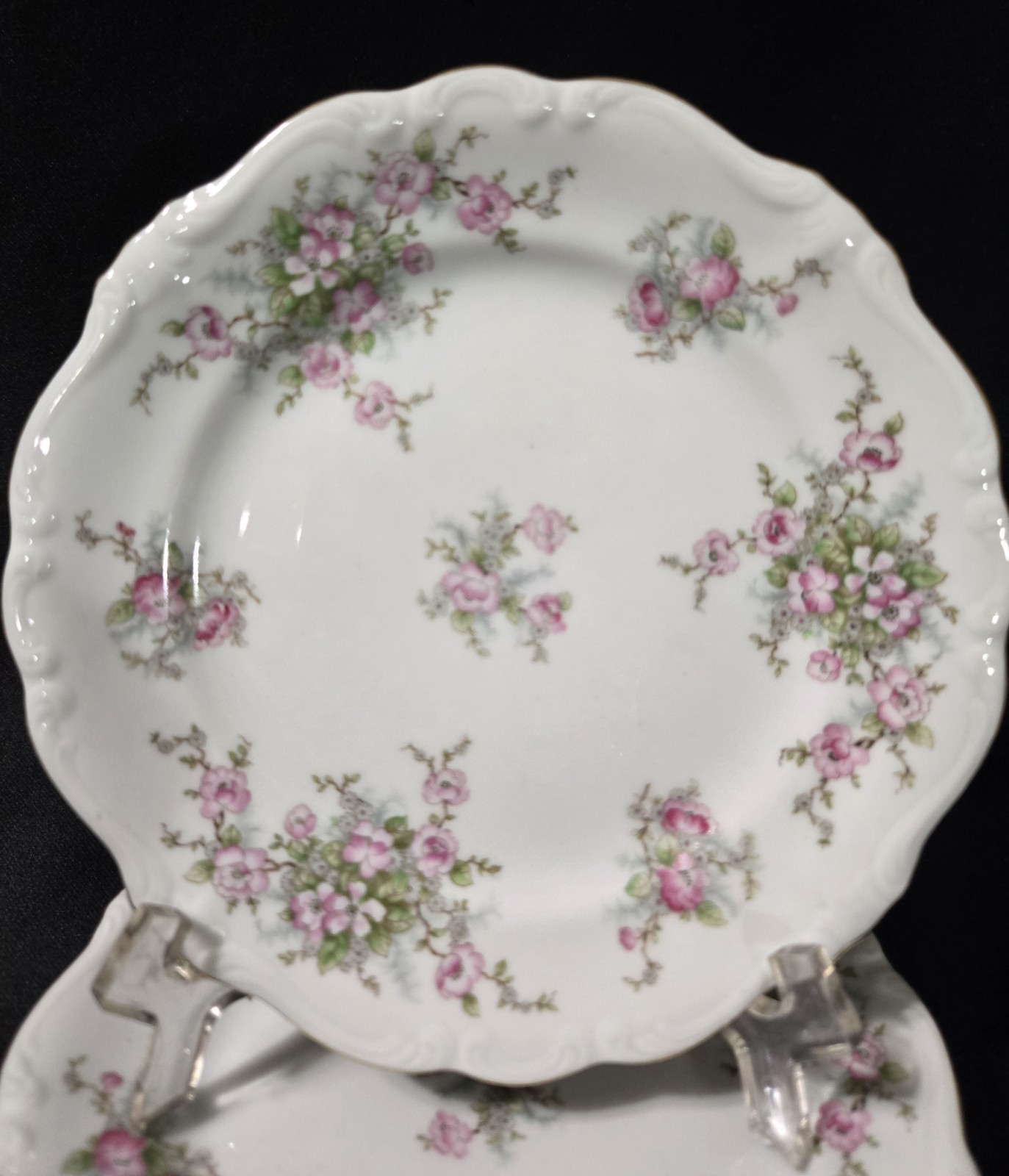 MINT Johann Haviland Bridal Rose Bavaria 3 Bread Plates Pink Roses 6 1/4″