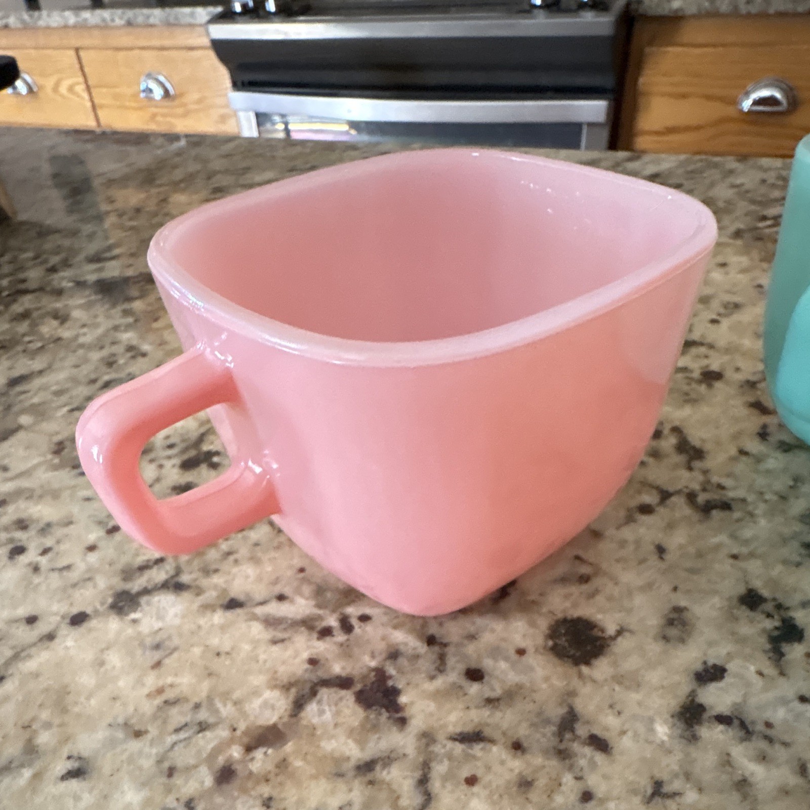 Glasbake J-2200 Set of 5 Milk Glass Stackable Square Handle Mugs 10 oz