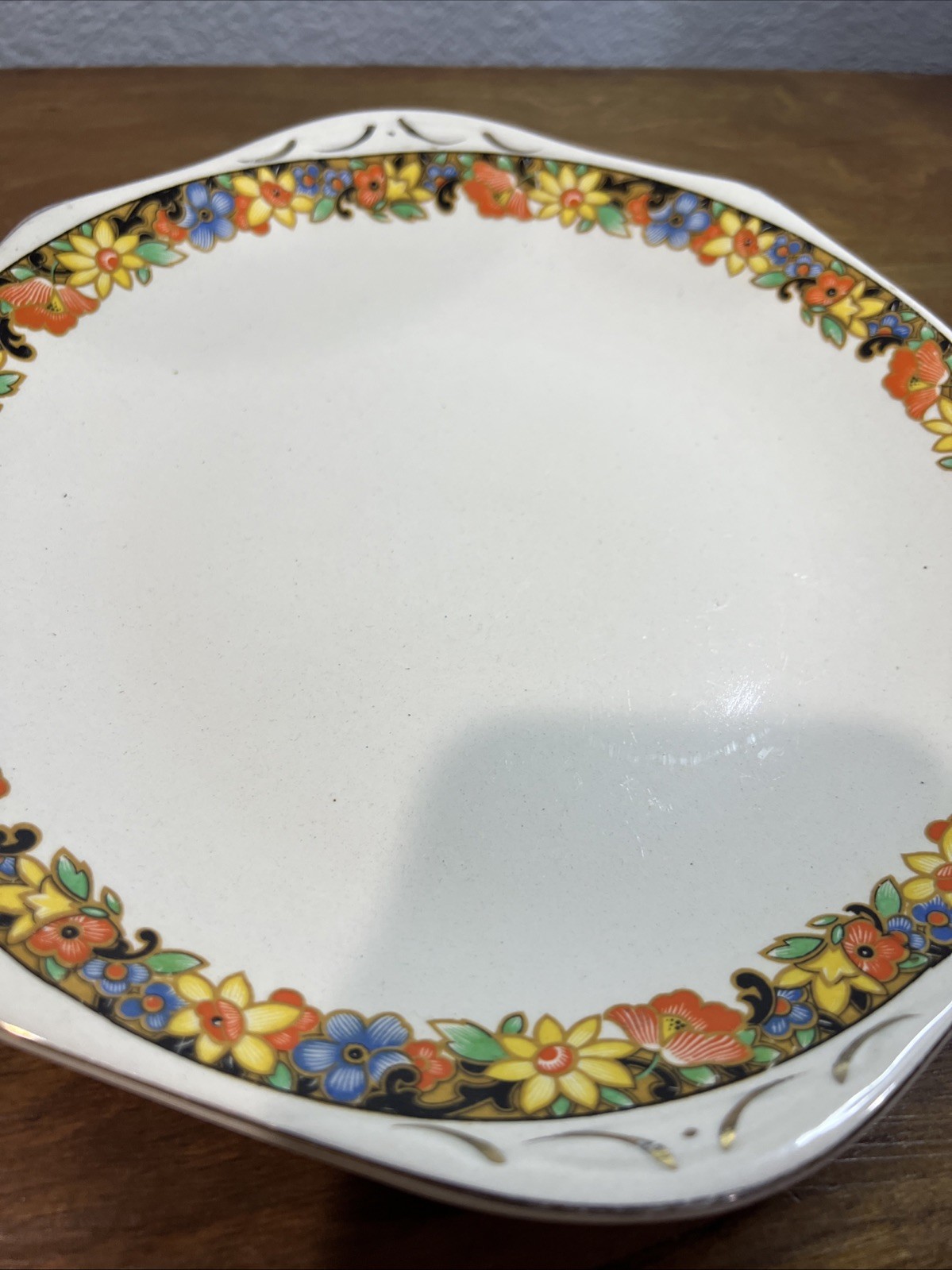 Vintage Ivory England Floral Platter With Handle 10 Inch