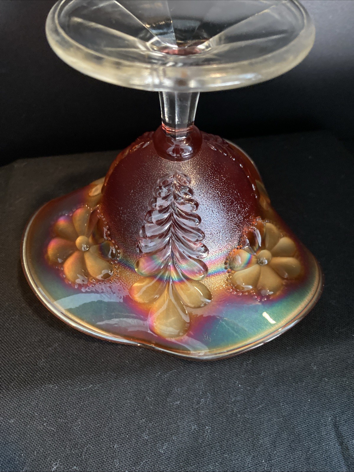 Northwood Compote/Candy Dish Marigold Carnival Glass Daisy & Plume Pattern