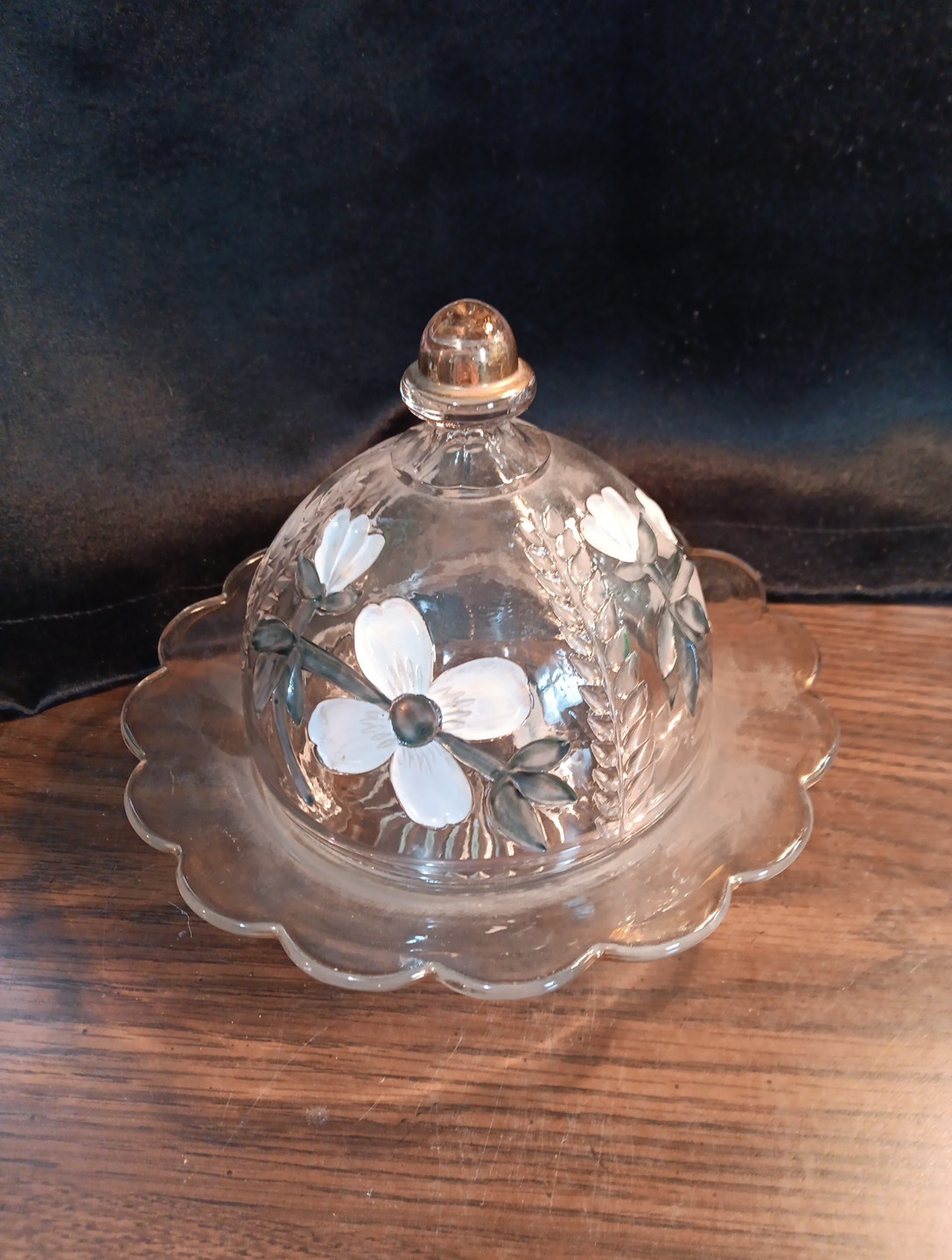 Vtg-EAPG Cooperative Flint Glass Art Navo Domed Butter Dish Paneled Dogwood 1905