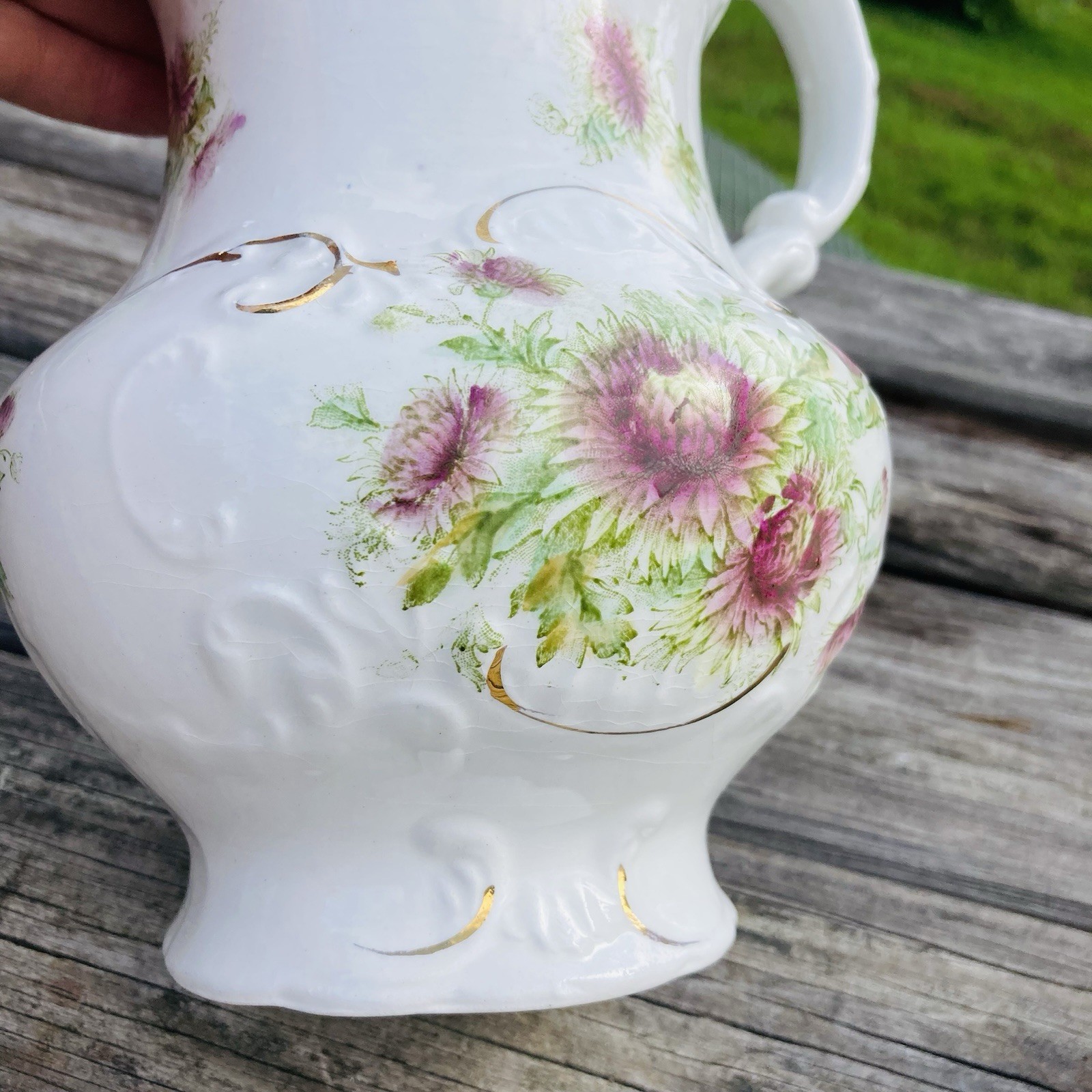 Antique Burford Bros RCO Thistle Hand Painted Embossed Pitcher & Shaving Mug