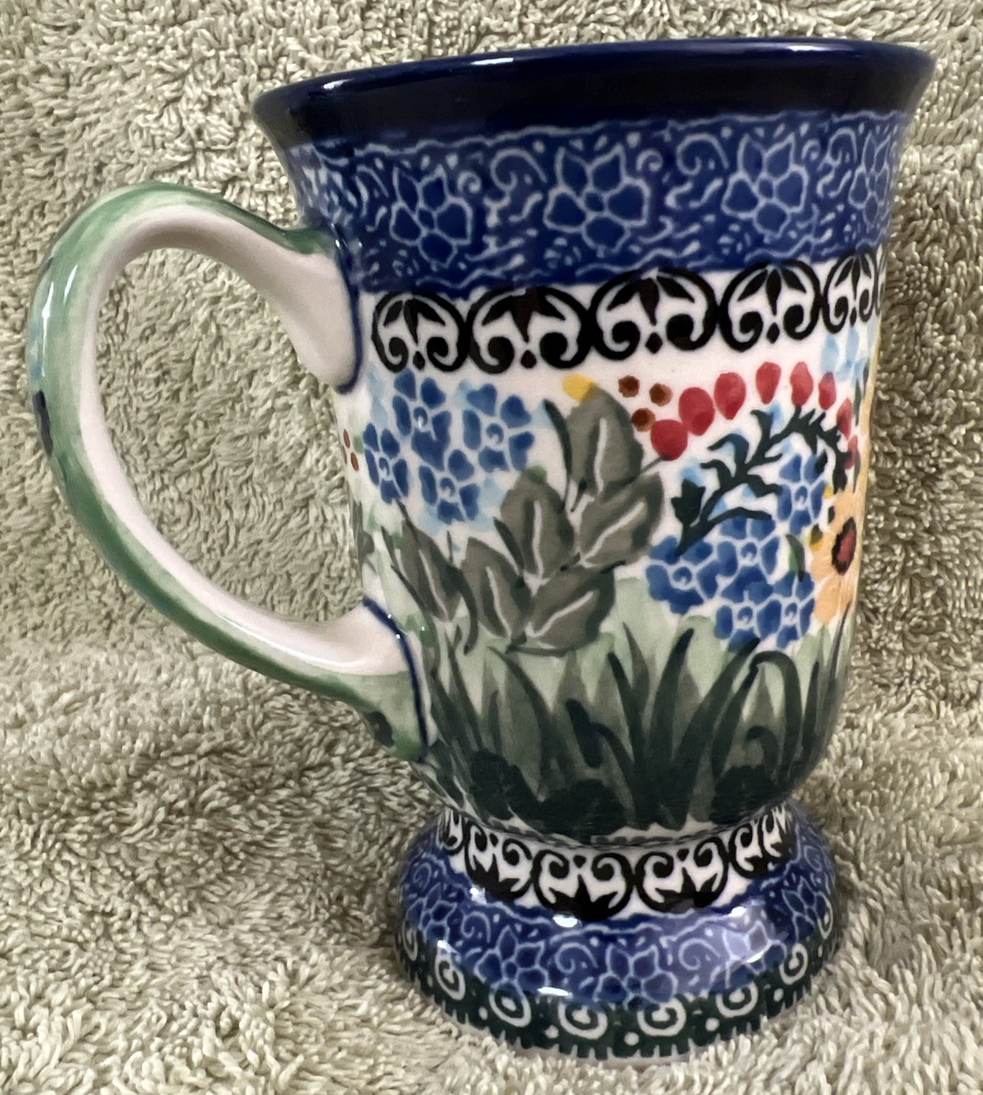 Unikat Poland Teresa Liana #3225 Footed Floral/Bird 8 oz. Coffee Mug