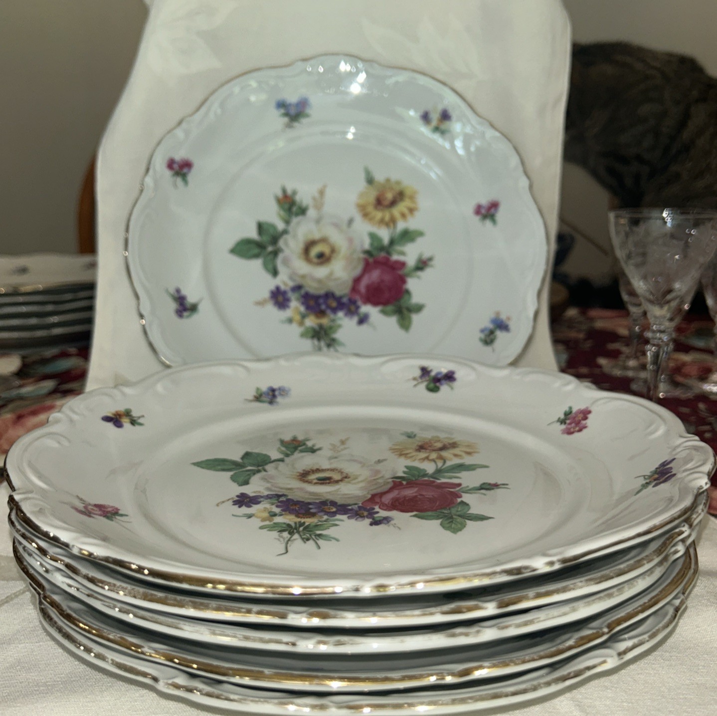 6 Vintage Floral Gold Trim Mitterteich Bavaria Dinner Plates Dishes 10 In