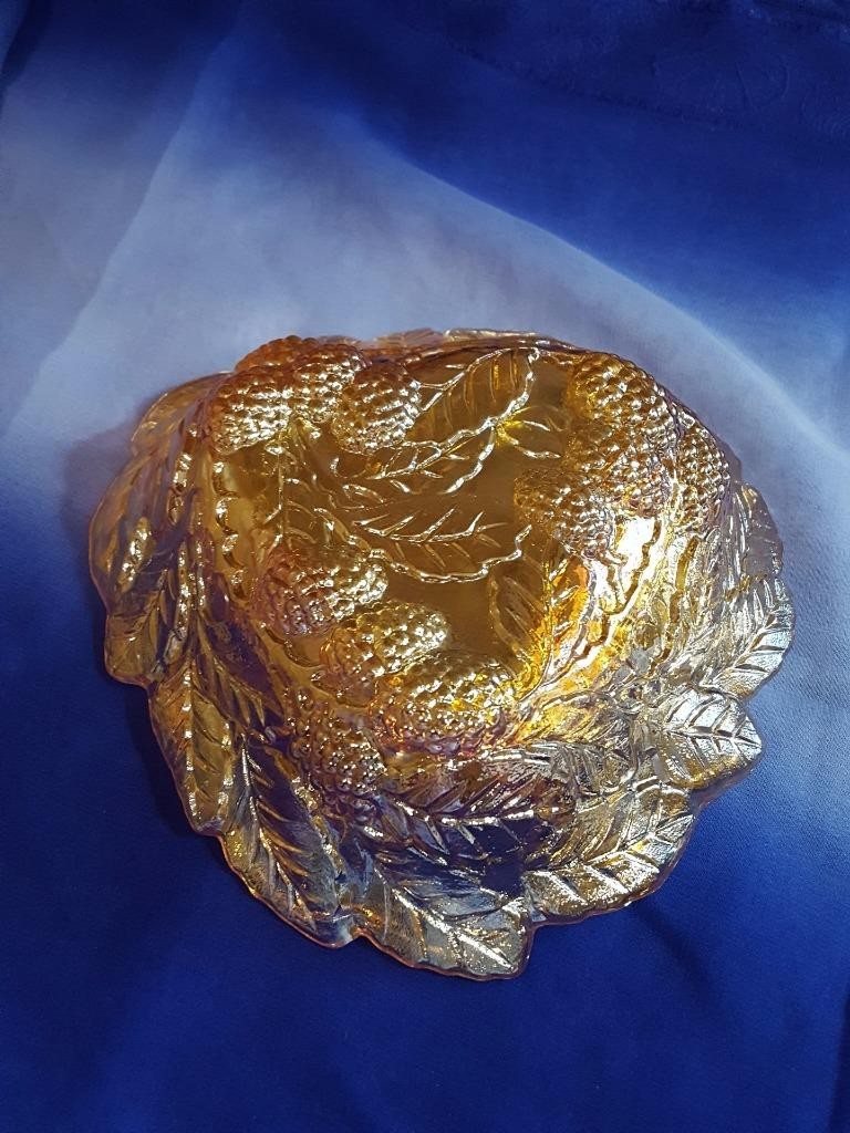 Vintage Indiana Loganberry Carnival Glass Marigold Iridescent Candy Dish Bowl
