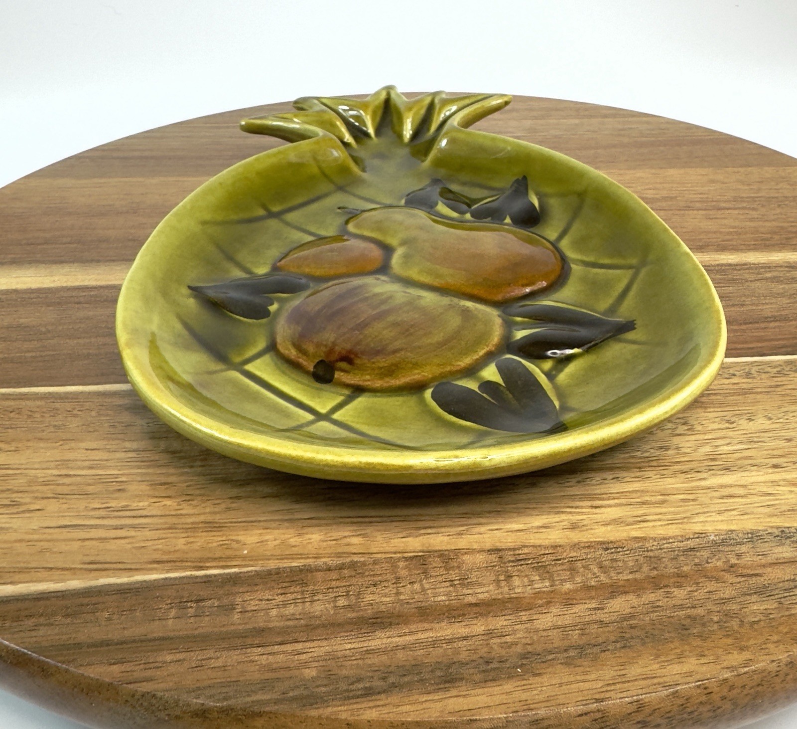 Vintage Los Angeles Potteries Pineapple Shaped Serving Dish 1965 Olive Green