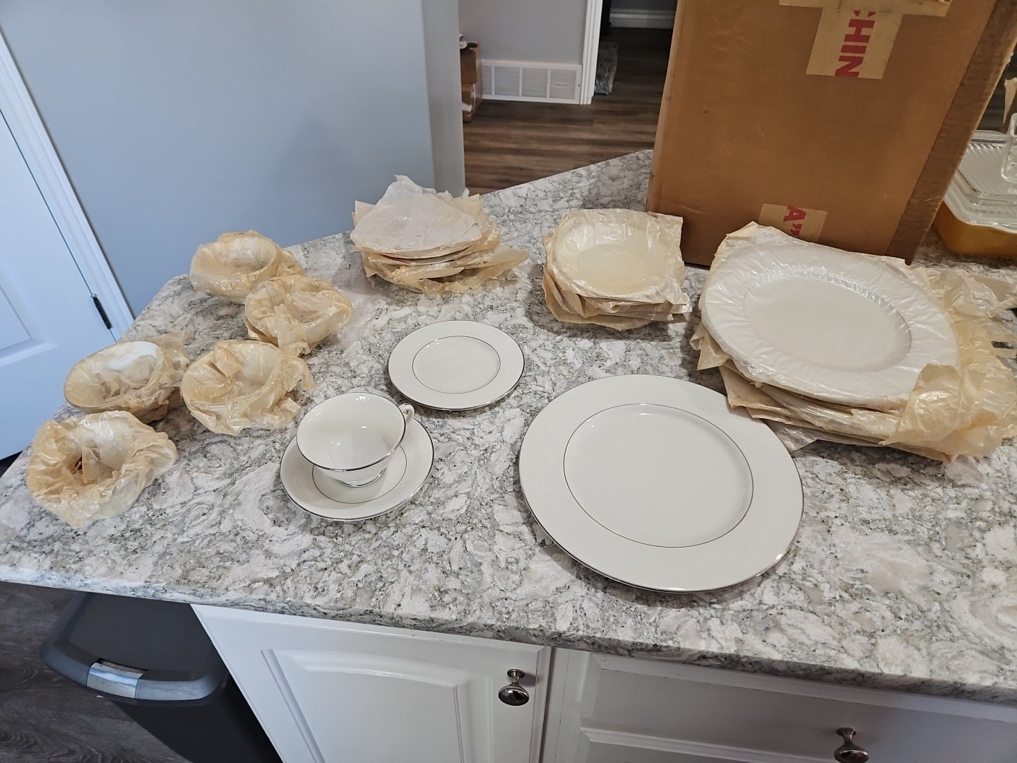 Cathedral Garland Rose Platinum Trim 6 Place Settings 24pc Total Unused 1960s