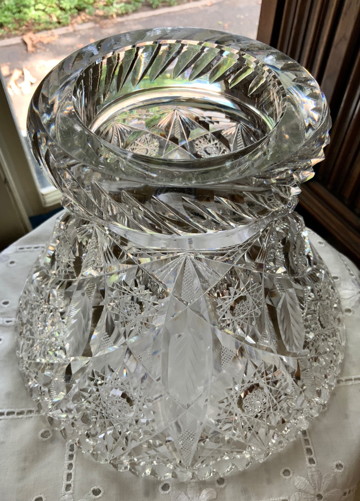 AMERICAN BRILLIANT CUT GLASS PUNCH BOWL BASE STAND C.1900 (MISSING BOWL)
