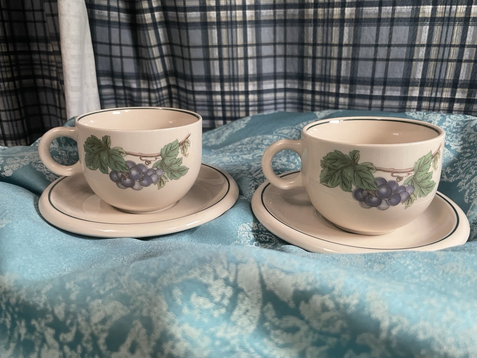 Noritake Epoch Wholesome Cup and Saucer 8 Oz Cream Stoneware Fruit and Leaves