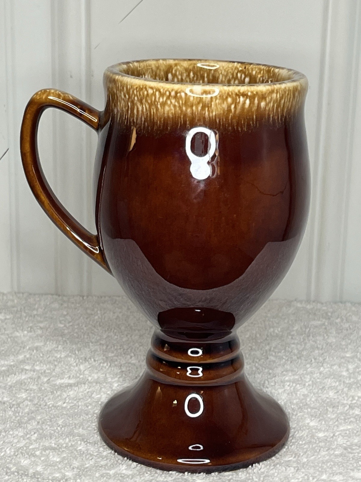 Set of 4 Vintage Hull Pottery Brown Drip Glaze Irish Coffee Pedestal Mugs 6″