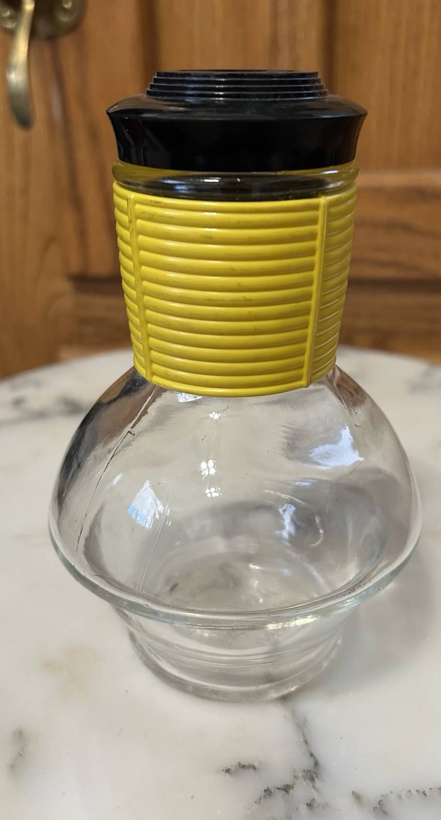 Glasbake Yellow Coffee Hottle Carafe/Decanter/Bottle c1950s USA 6.5″ With Lid