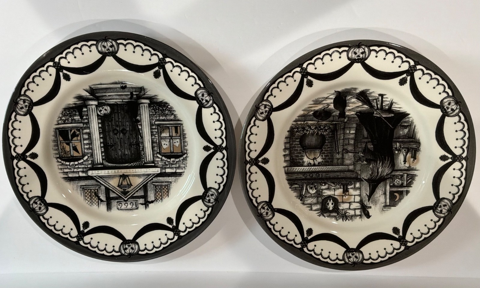 Royal Stafford England Halloween Haunted Home Wicked Witch 11” Dinner Plates x 2
