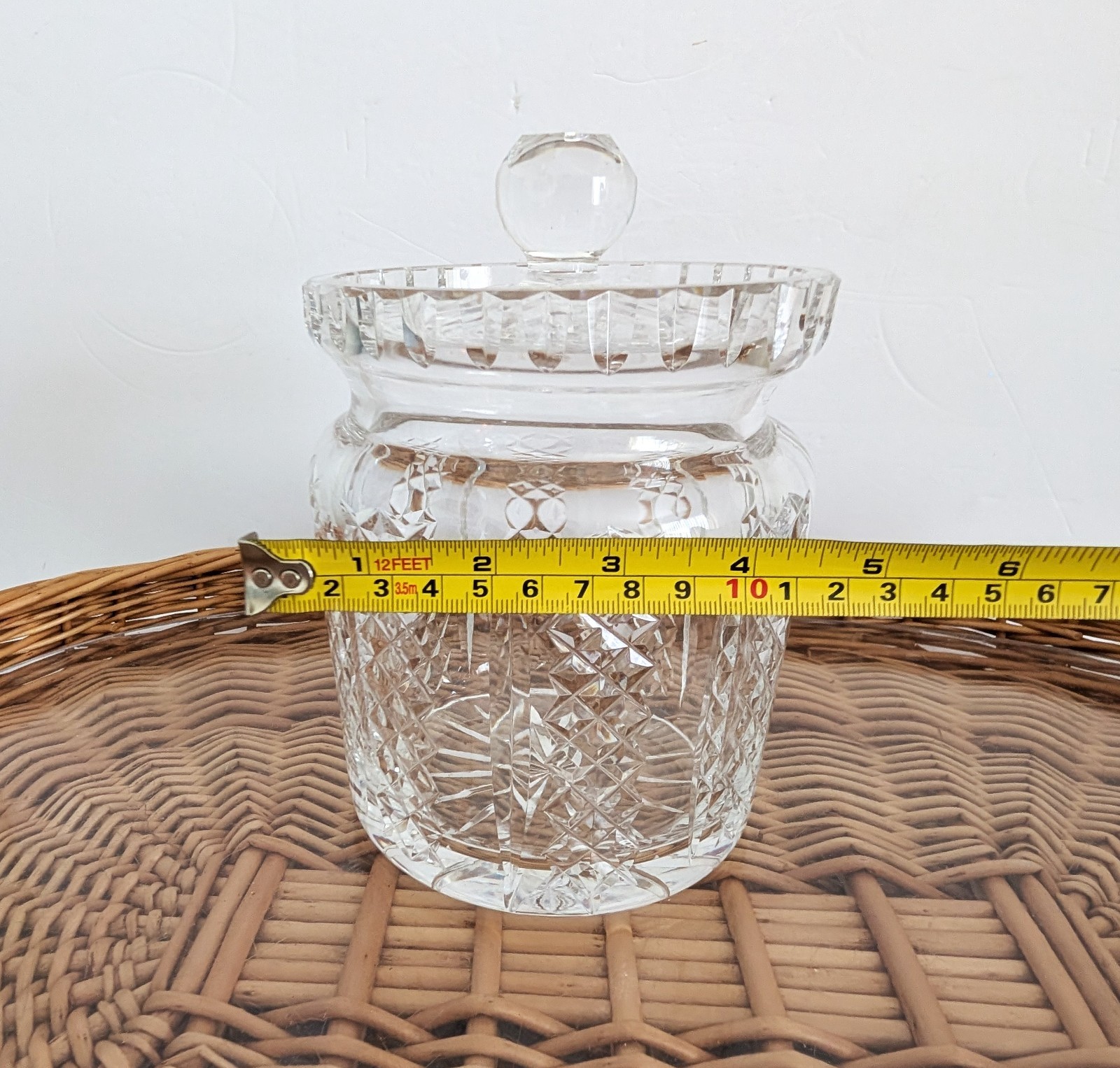 Waterford Crystal HIBERNIA Biscuit Barrel Jar w/Lid Diamond Cross-Cut Signed 7″