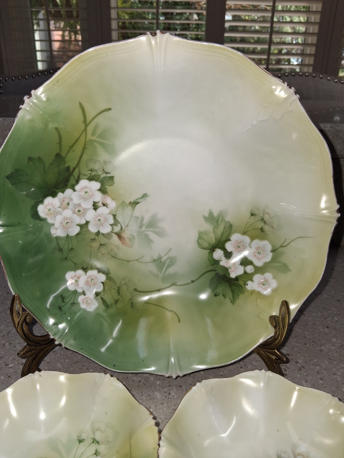 RS PRUSSIA GERMANY ANTIQUE BERRY SET (DOGWOOD PATTERN) Gorgeous patina