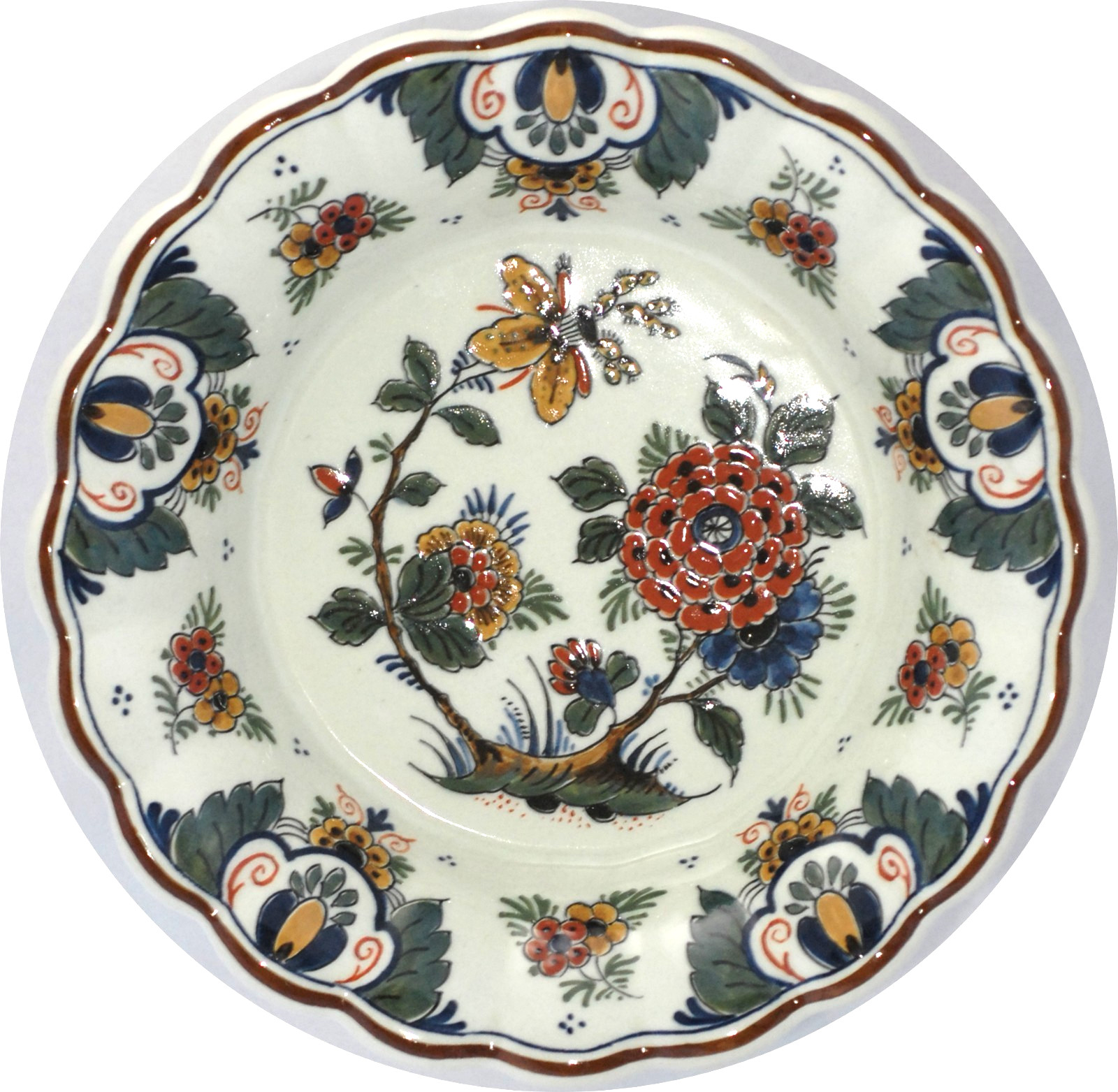 Delft Polychrome bowl with scalloped edges, 21 x 4 cm