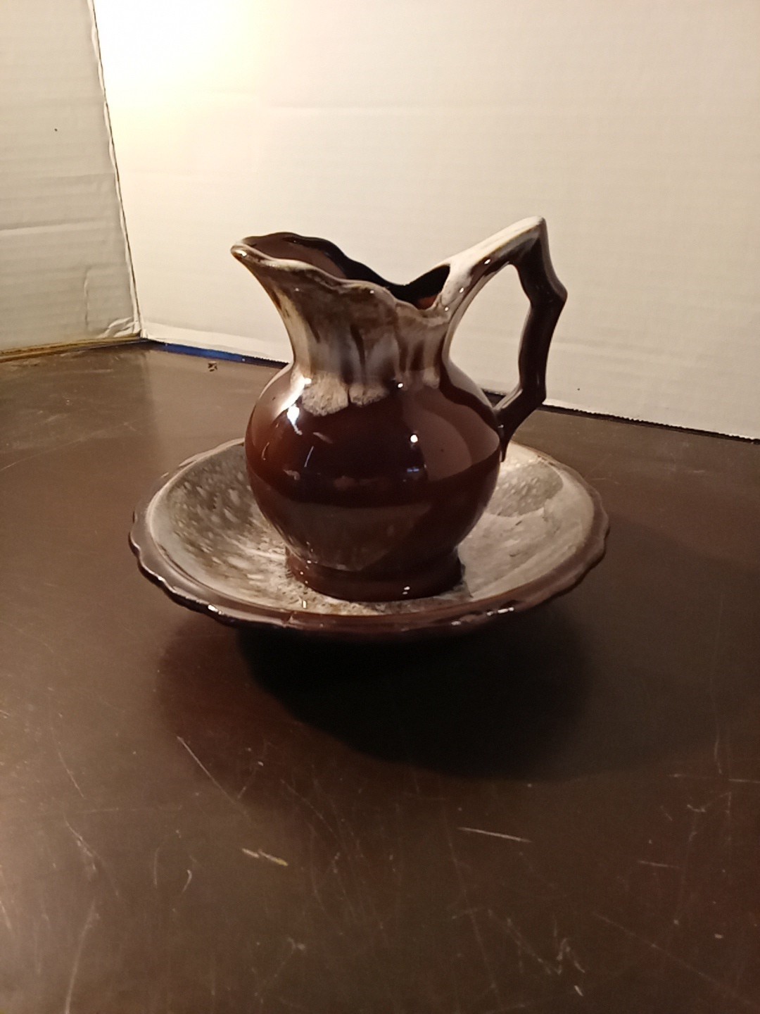 VINTAGE- White Drip Mini Pitcher Creamer w/ Saucer (Maker Unknown)