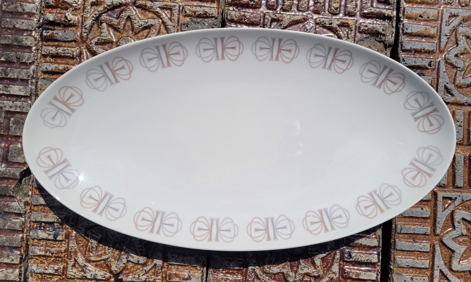 Franciscan Merry Go Round Oval Serving Plate 10 1/2″ MCM Geometric Border