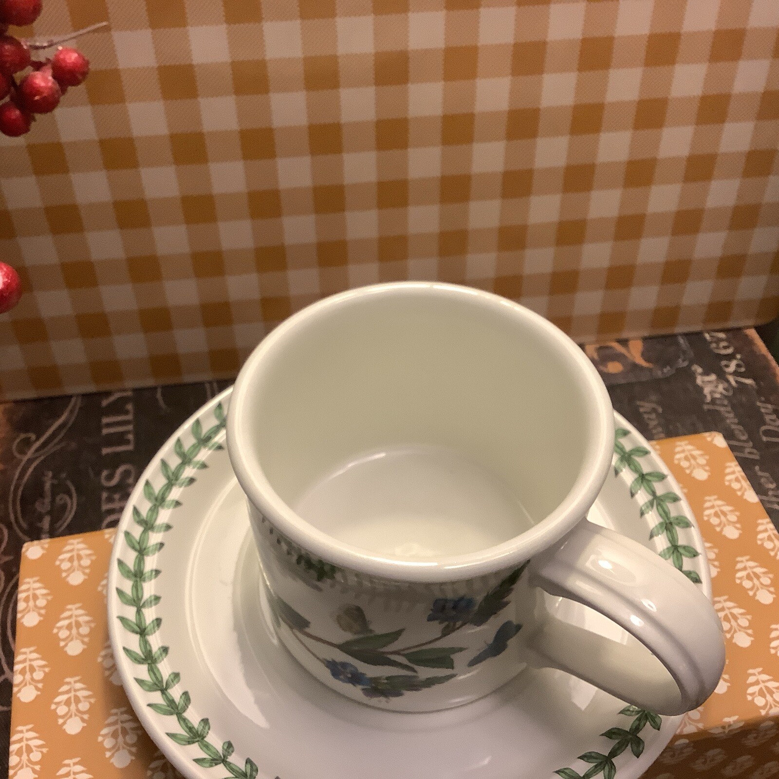 Portmeirion~Drum Flat Cup & Saucer~c 1972~Veronica Chamaedrys/Speedwell~England