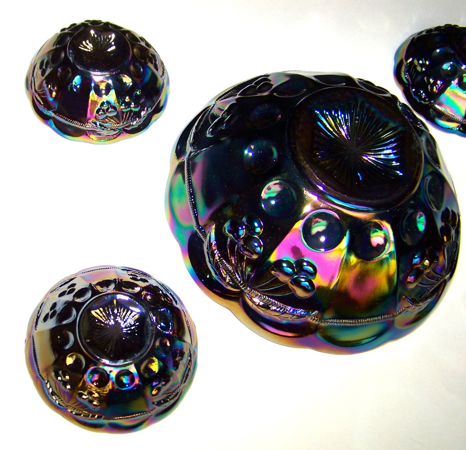 VINTAGE Mosser Glass Cherry & Cable Mini Bowl Set of 5 Amethyst Carnival rare