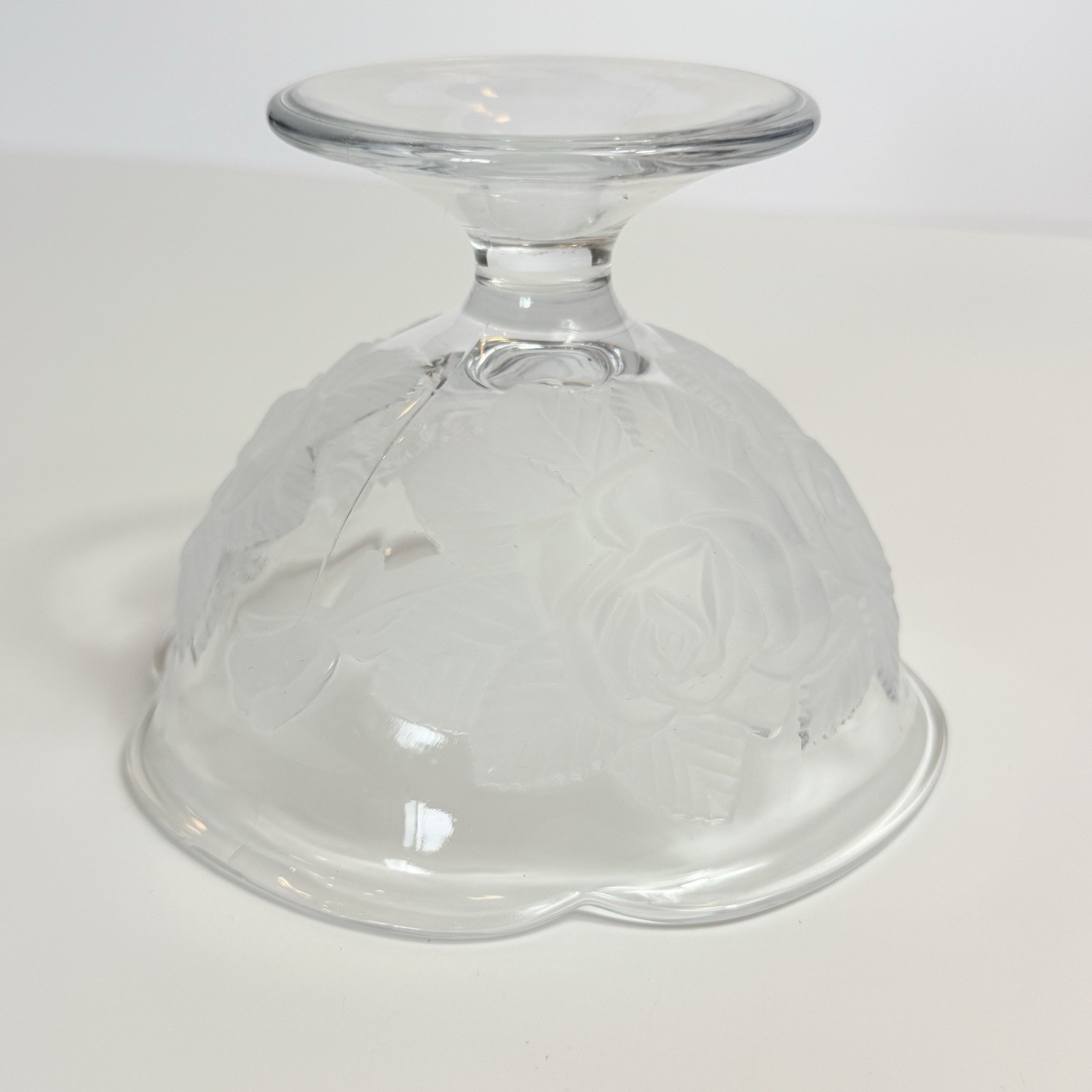 Vintage Clear Frosted Glass Rose Footed Pedestal Bowl Coquette Cottagecore