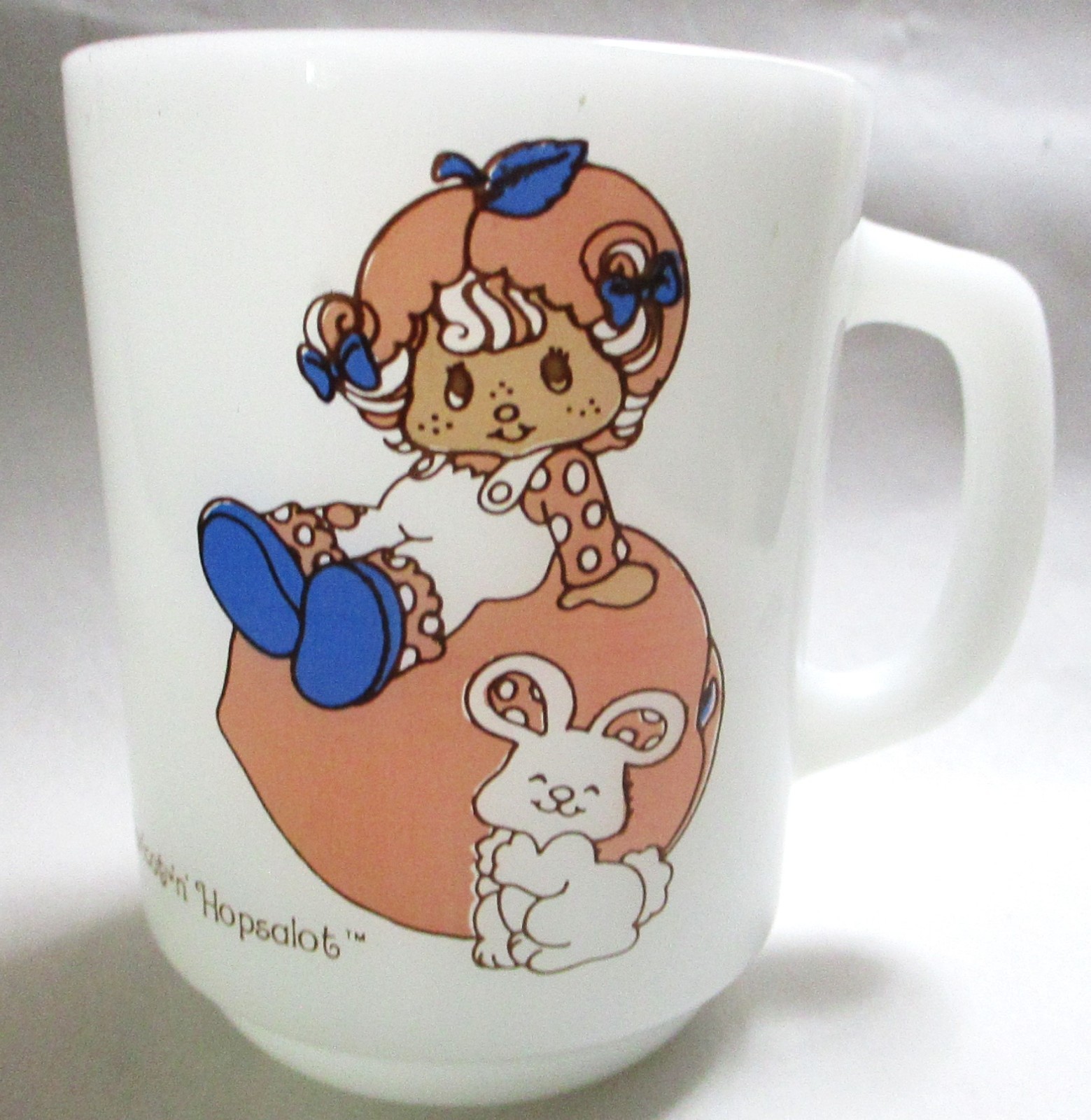 RARE 1981 APRICOT ‘N’ HOPSALOT STRAWBERRY SHORTCAKE ANCHOR HOCKING MUG CUP, MINT