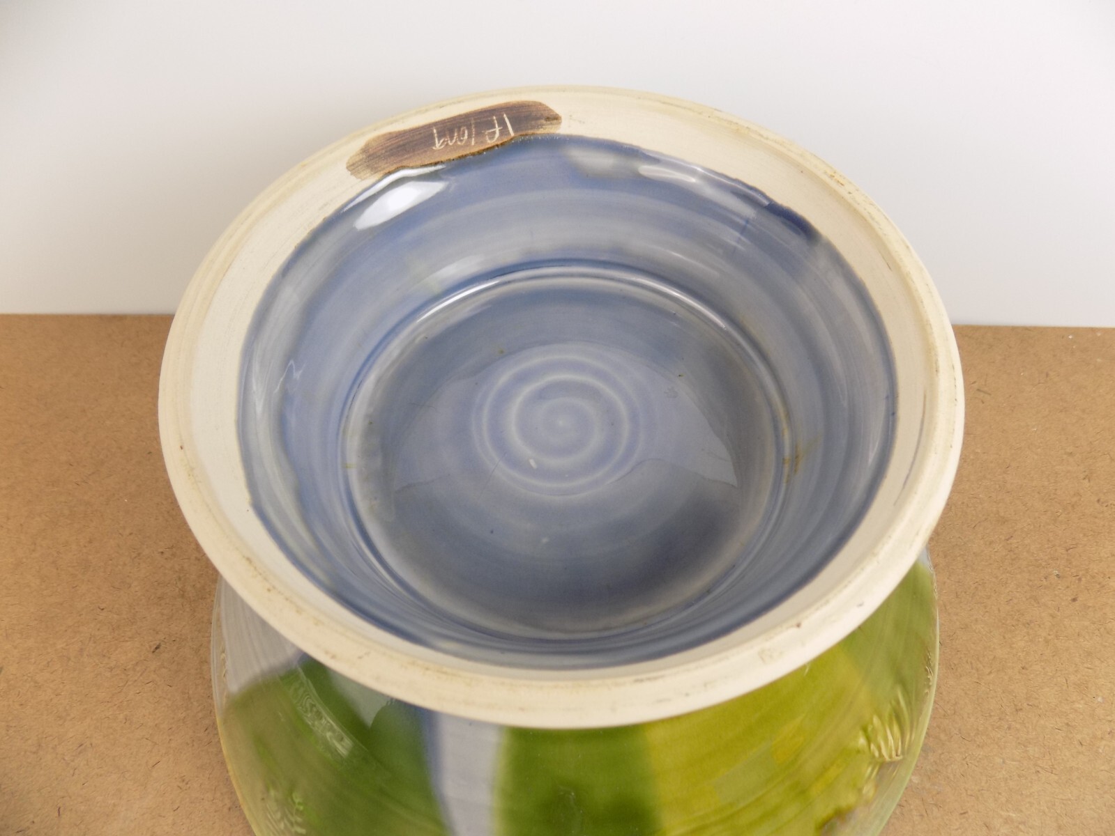 Laurey Faye Long Pottery Large Bowl North Carolina Blue & Green 12.5″ x 7″