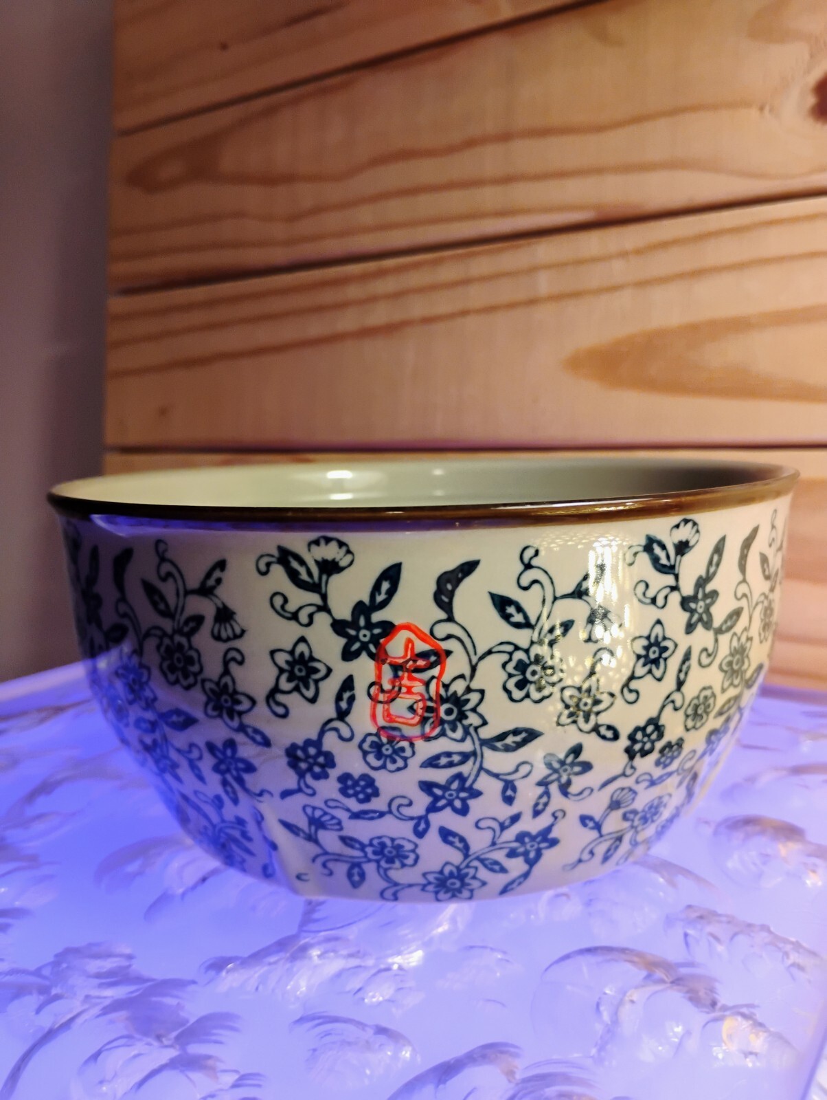 Yokohama Studio Porcelain Hand Painted Blue Floral Ramen Bowl 6.5″ X 3″