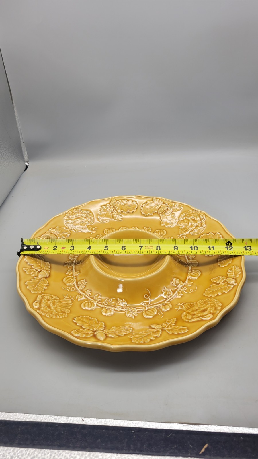 Bordallo Pinheiro Portugal Turkey Majolica Yellow Ceramic Round Platter 12″