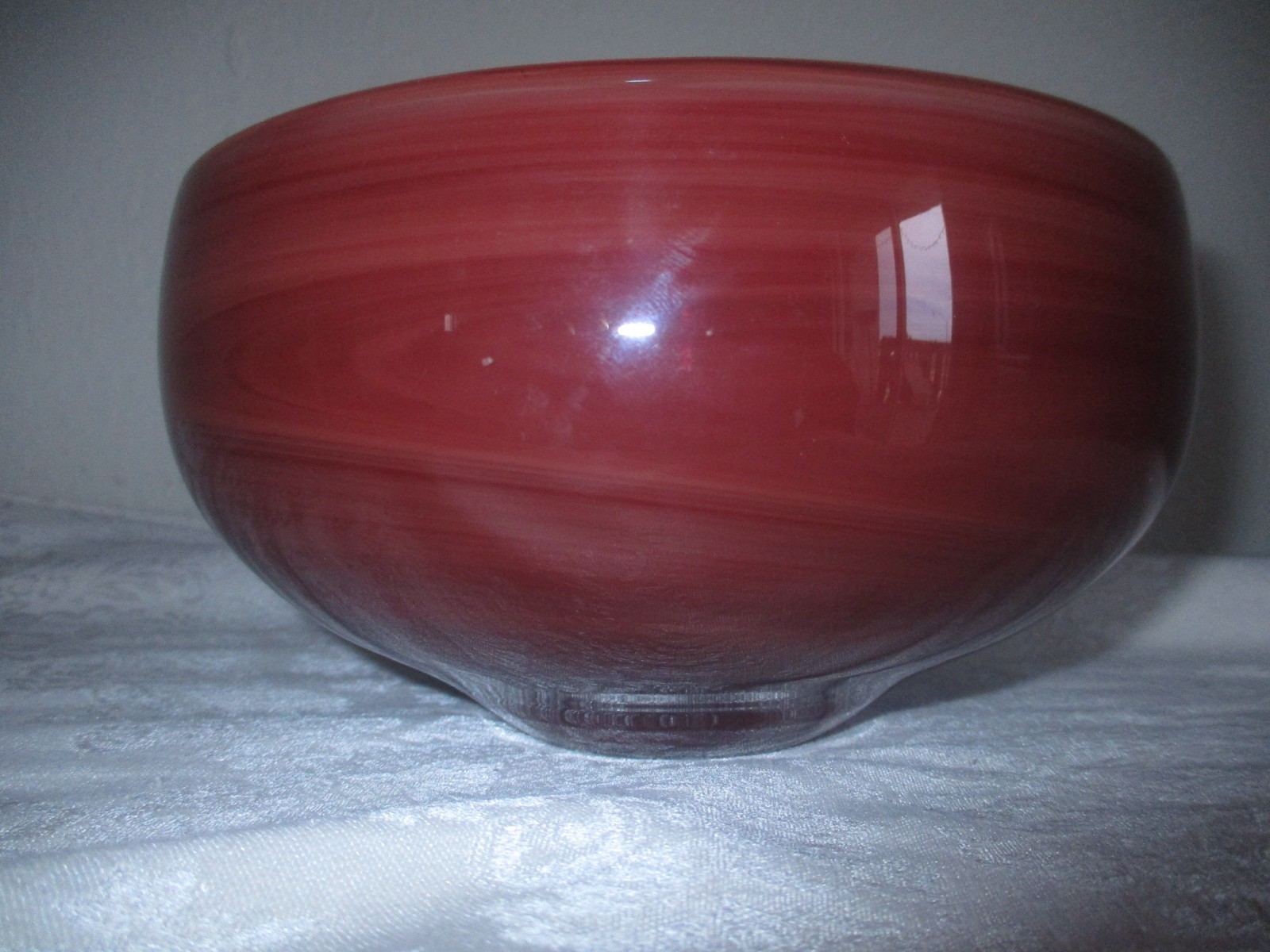 Baker O’Brien Studio 1997 Studio Art Hand Blown Red Swirl Glass Bowl